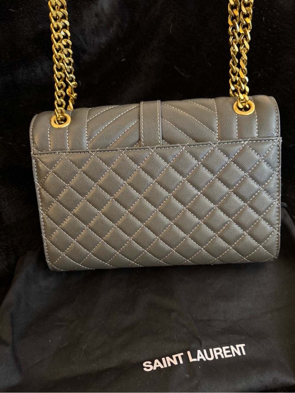 Saint Laurent YSL Gray Quilted Caviar Leather Shoulder Bag w/Dust Bag EUC - Picture 4 of 11